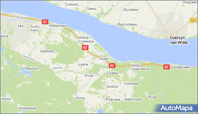 mapa Mostki gmina Włocławek, Mostki gmina Włocławek na mapie Targeo