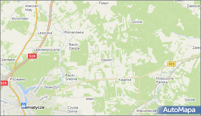 mapa Ossolin gmina Siemiatycze, Ossolin gmina Siemiatycze na mapie Targeo