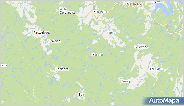 mapa Polanki gmina Solina, Polanki gmina Solina na mapie Targeo