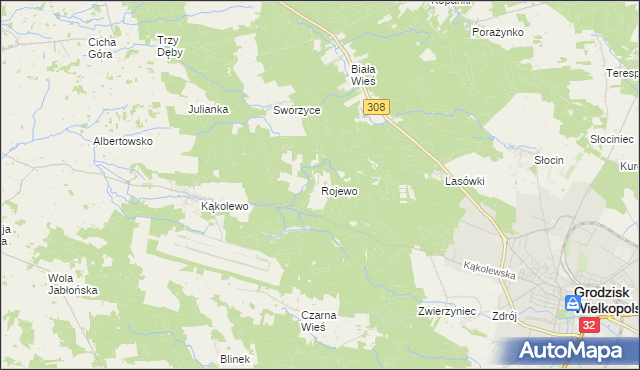 mapa Rojewo gmina Grodzisk Wielkopolski, Rojewo gmina Grodzisk Wielkopolski na mapie Targeo