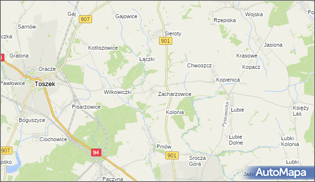 mapa Zacharzowice, Zacharzowice na mapie Targeo