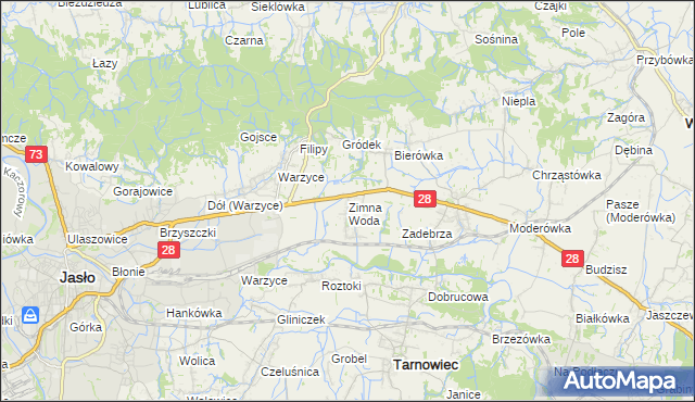 mapa Zimna Woda gmina Jasło, Zimna Woda gmina Jasło na mapie Targeo