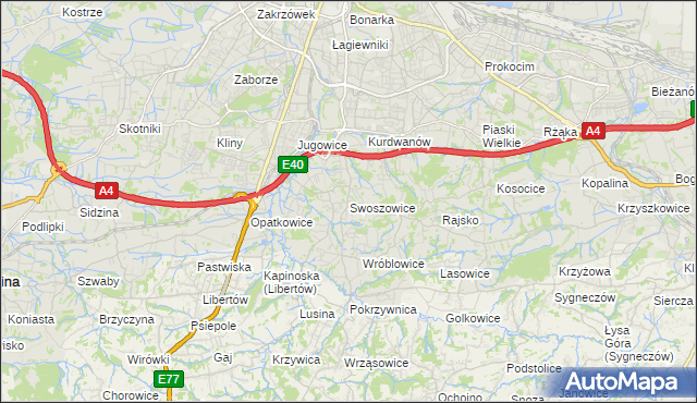 mapa Swoszowice gmina Kraków, Swoszowice gmina Kraków na mapie Targeo