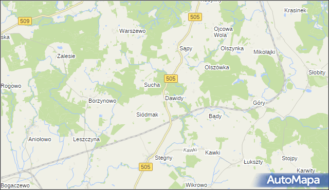 mapa Dawidy gmina Pasłęk, Dawidy gmina Pasłęk na mapie Targeo