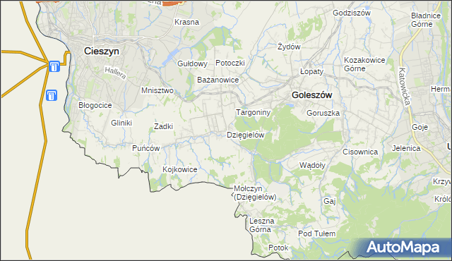 mapa Dzięgielów, Dzięgielów na mapie Targeo