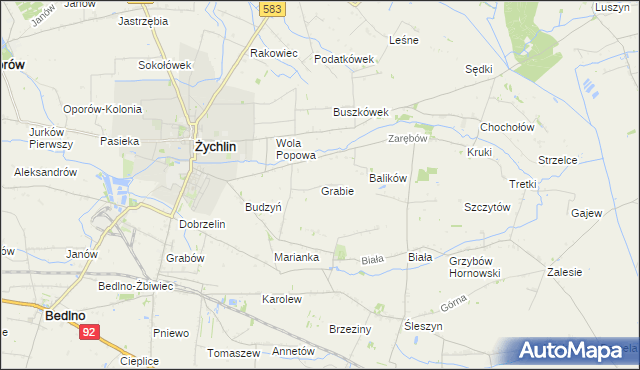 mapa Grabie gmina Żychlin, Grabie gmina Żychlin na mapie Targeo