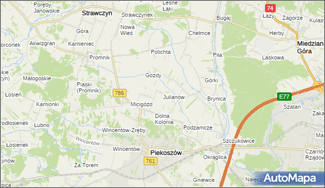 mapa Julianów gmina Piekoszów, Julianów gmina Piekoszów na mapie Targeo