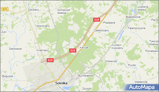 mapa Karcze gmina Sokółka, Karcze gmina Sokółka na mapie Targeo