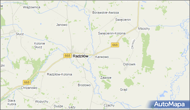 mapa Karwowo gmina Radziłów, Karwowo gmina Radziłów na mapie Targeo