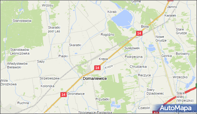 mapa Krępa gmina Domaniewice, Krępa gmina Domaniewice na mapie Targeo