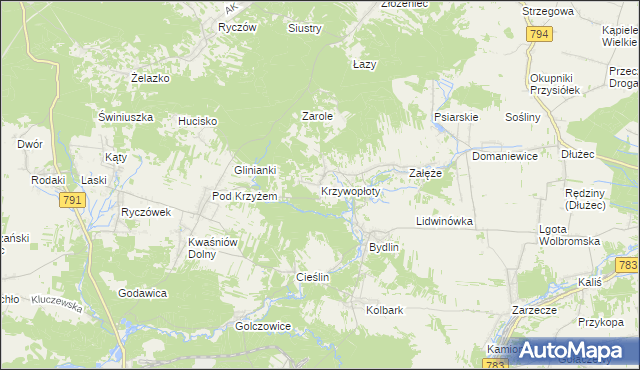 mapa Krzywopłoty gmina Klucze, Krzywopłoty gmina Klucze na mapie Targeo