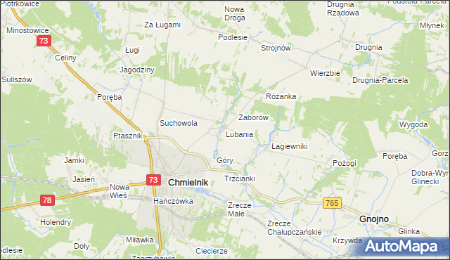 mapa Lubania gmina Chmielnik, Lubania gmina Chmielnik na mapie Targeo