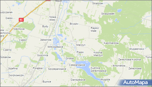 mapa Mierzyn gmina Rozprza, Mierzyn gmina Rozprza na mapie Targeo