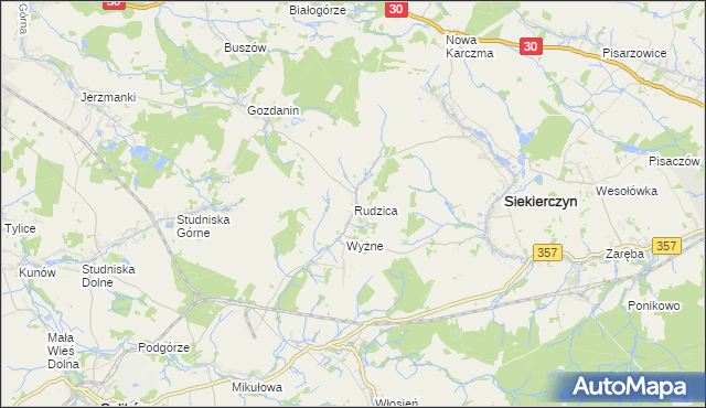 mapa Rudzica gmina Siekierczyn, Rudzica gmina Siekierczyn na mapie Targeo