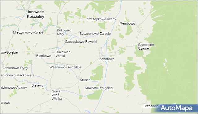 mapa Zaborowo gmina Janowiec Kościelny, Zaborowo gmina Janowiec Kościelny na mapie Targeo