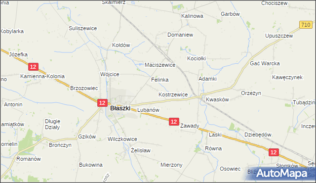 mapa Kostrzewice, Kostrzewice na mapie Targeo