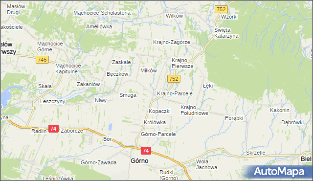 mapa Krajno-Parcele, Krajno-Parcele na mapie Targeo