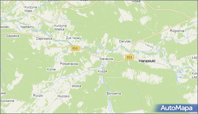 mapa Sieraków gmina Harasiuki, Sieraków gmina Harasiuki na mapie Targeo