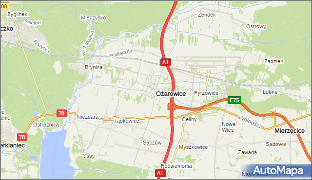 mapa Ożarowice, Ożarowice na mapie Targeo