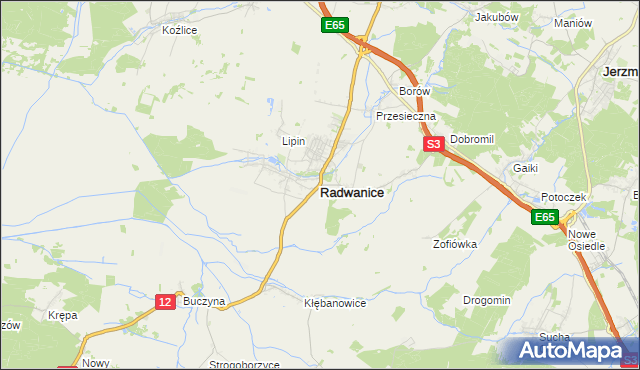 mapa Radwanice powiat polkowicki, Radwanice powiat polkowicki na mapie Targeo