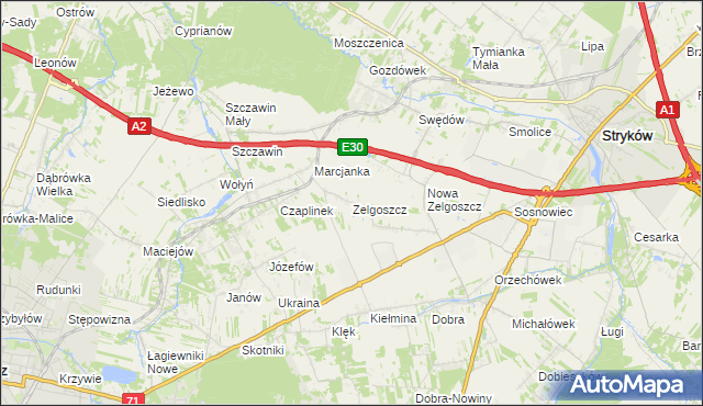 mapa Zelgoszcz gmina Stryków, Zelgoszcz gmina Stryków na mapie Targeo