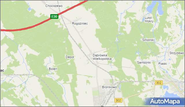 mapa Dąbrówka Wielkopolska, Dąbrówka Wielkopolska na mapie Targeo