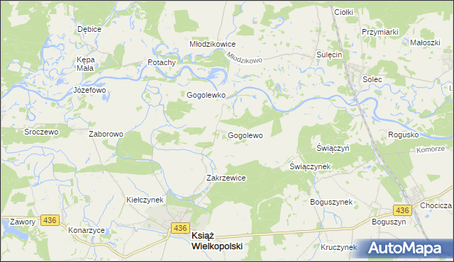 mapa Gogolewo gmina Książ Wielkopolski, Gogolewo gmina Książ Wielkopolski na mapie Targeo