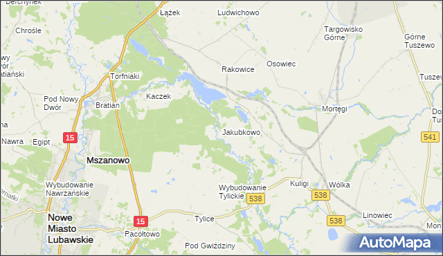 mapa Jakubkowo gmina Grodziczno, Jakubkowo gmina Grodziczno na mapie Targeo