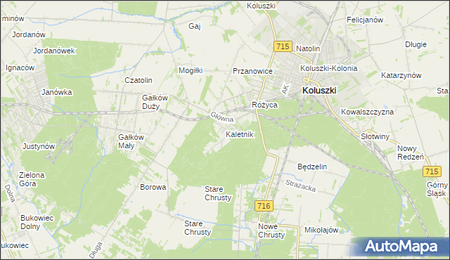 mapa Kaletnik gmina Koluszki, Kaletnik gmina Koluszki na mapie Targeo