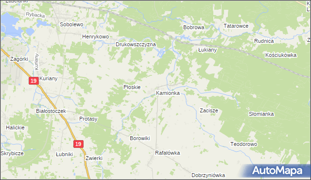 mapa Kamionka gmina Zabłudów, Kamionka gmina Zabłudów na mapie Targeo