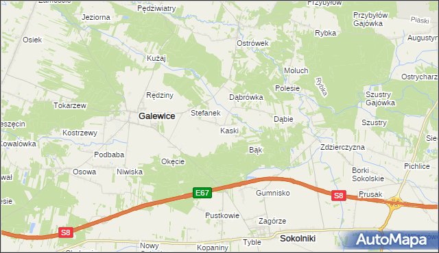 mapa Kaski gmina Galewice, Kaski gmina Galewice na mapie Targeo