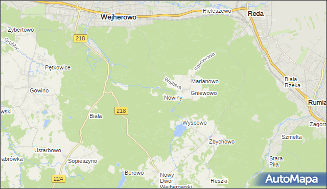 mapa Nowiny gmina Wejherowo, Nowiny gmina Wejherowo na mapie Targeo