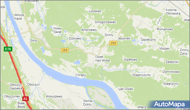 mapa Osiek nad Wisłą, Osiek nad Wisłą na mapie Targeo