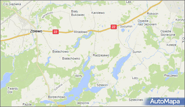 mapa Radziejewo gmina Zblewo, Radziejewo gmina Zblewo na mapie Targeo