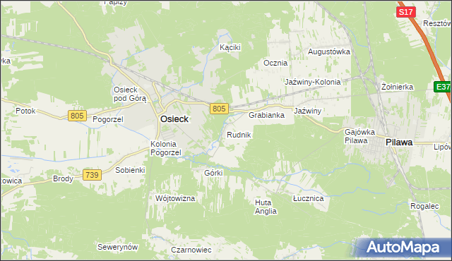 mapa Rudnik gmina Osieck, Rudnik gmina Osieck na mapie Targeo