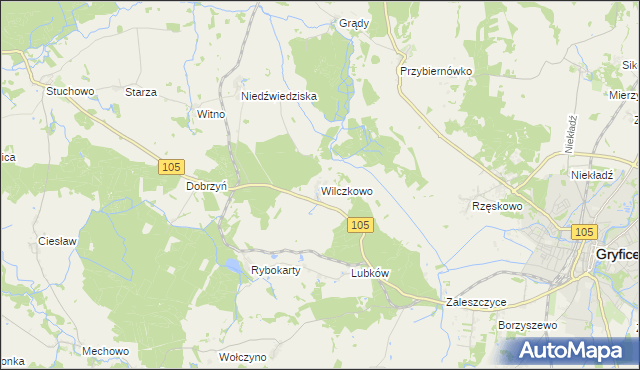 mapa Wilczkowo gmina Gryfice, Wilczkowo gmina Gryfice na mapie Targeo