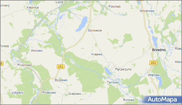 mapa Krajewo gmina Brzeżno, Krajewo gmina Brzeżno na mapie Targeo