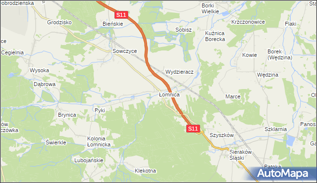 mapa Łomnica gmina Olesno, Łomnica gmina Olesno na mapie Targeo