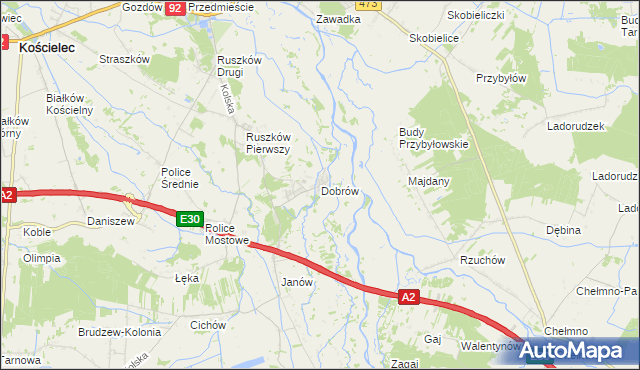 mapa Dobrów gmina Kościelec, Dobrów gmina Kościelec na mapie Targeo