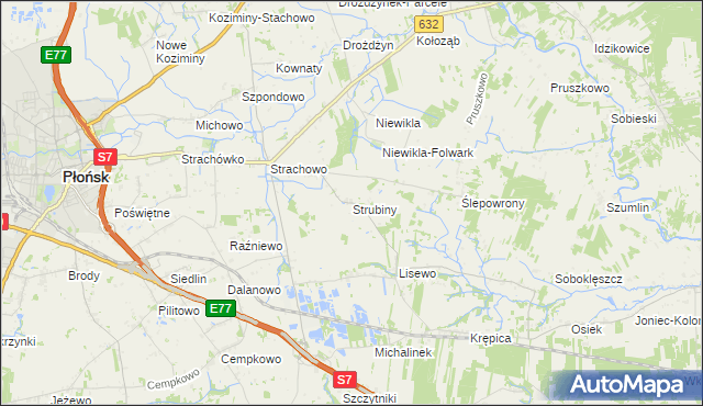 mapa Strubiny gmina Płońsk, Strubiny gmina Płońsk na mapie Targeo