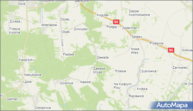 mapa Zawada gmina Olkusz, Zawada gmina Olkusz na mapie Targeo