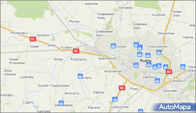mapa Adamowice gmina Kutno, Adamowice gmina Kutno na mapie Targeo