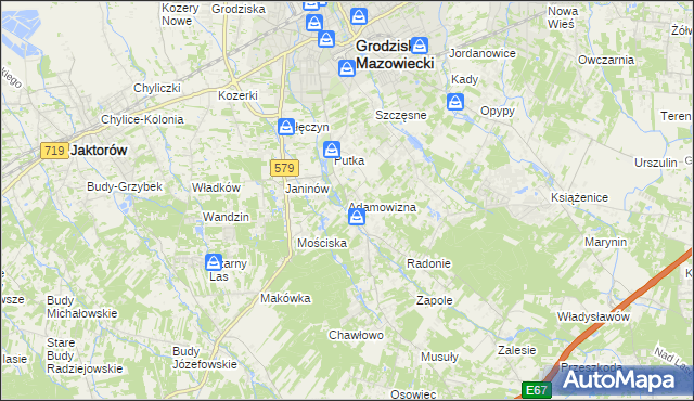 mapa Adamowizna gmina Grodzisk Mazowiecki, Adamowizna gmina Grodzisk Mazowiecki na mapie Targeo