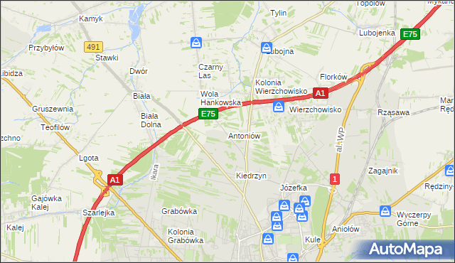 mapa Antoniów gmina Mykanów, Antoniów gmina Mykanów na mapie Targeo