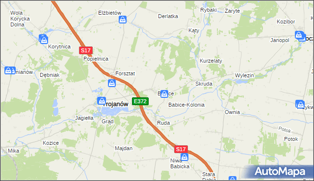 mapa Babice gmina Trojanów, Babice gmina Trojanów na mapie Targeo