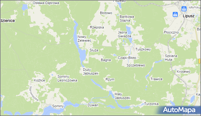 mapa Bagna gmina Lipusz, Bagna gmina Lipusz na mapie Targeo
