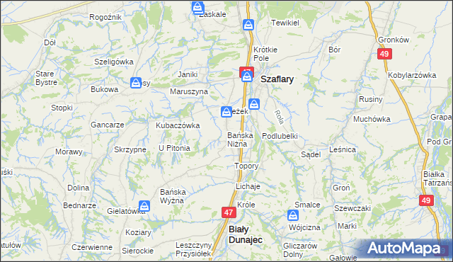 mapa Bańska Niżna, Bańska Niżna na mapie Targeo