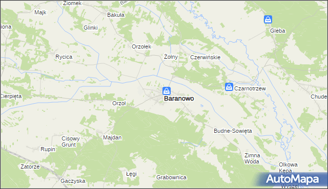 mapa Baranowo powiat ostrołęcki, Baranowo powiat ostrołęcki na mapie Targeo