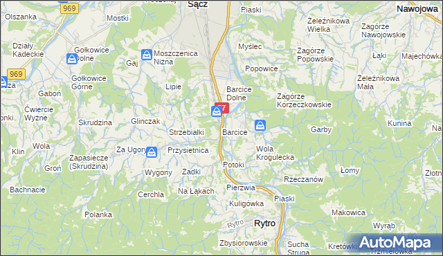 mapa Barcice gmina Stary Sącz, Barcice gmina Stary Sącz na mapie Targeo