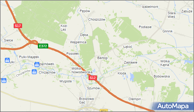 mapa Barłogi gmina Kurów, Barłogi gmina Kurów na mapie Targeo